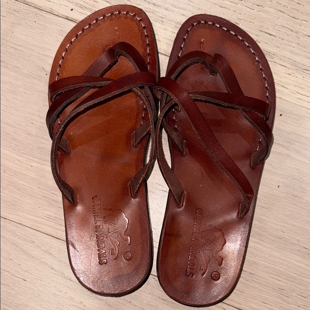 Men's Leather Camel Jesus Sandals - Rich Brown